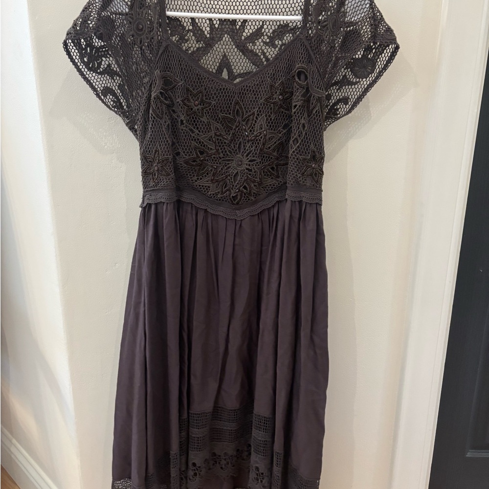 Free People Gray Scoop Neck Midi Dress